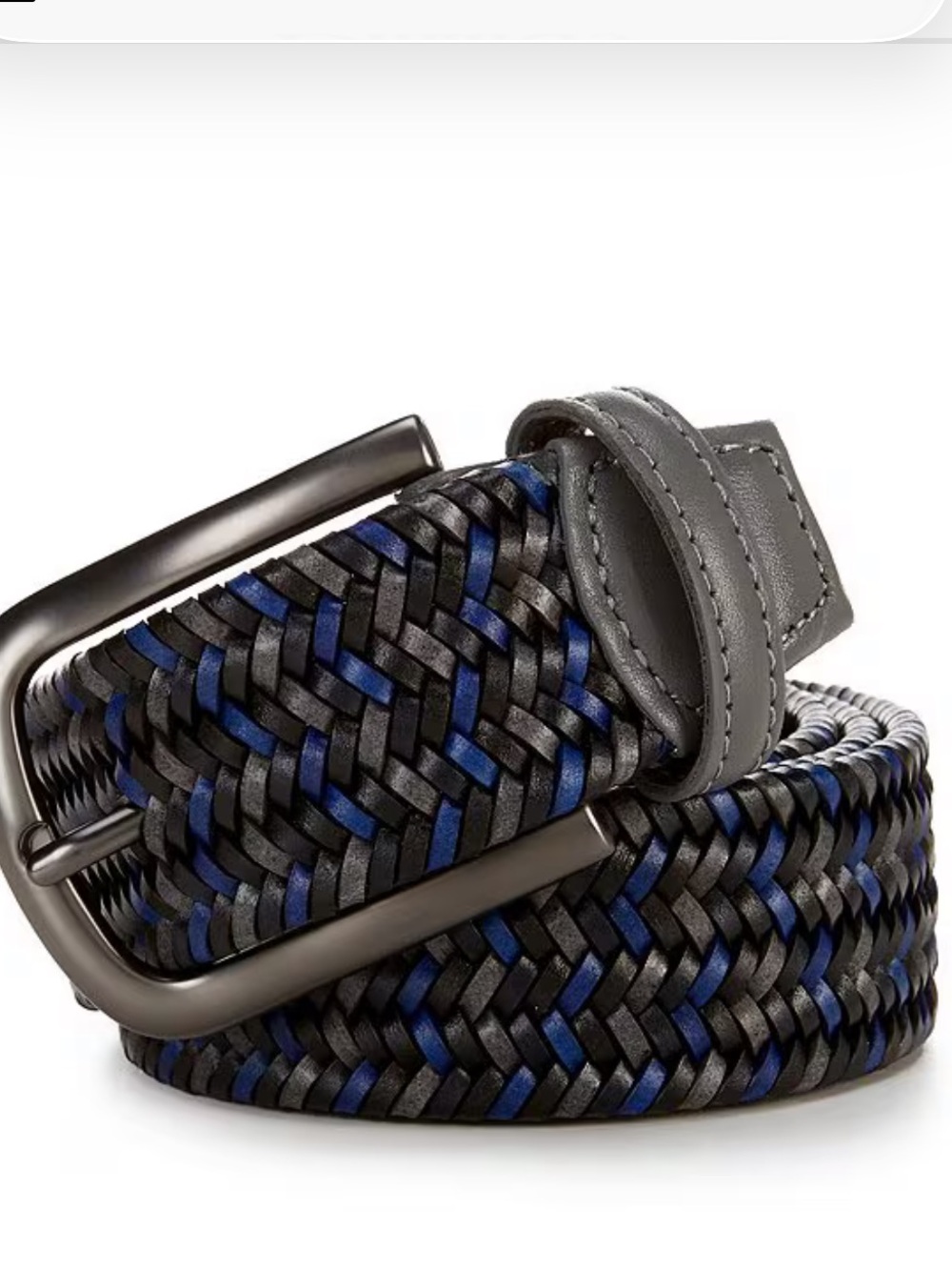 TORINO Braided Italian Woven Stretch Leather Belt 34  Black Navy Gray  Men’s